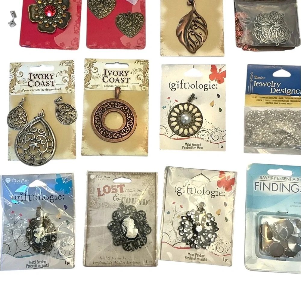 Jewelry Making Supplies Assorted Beads and Pendants Lot - 41 items